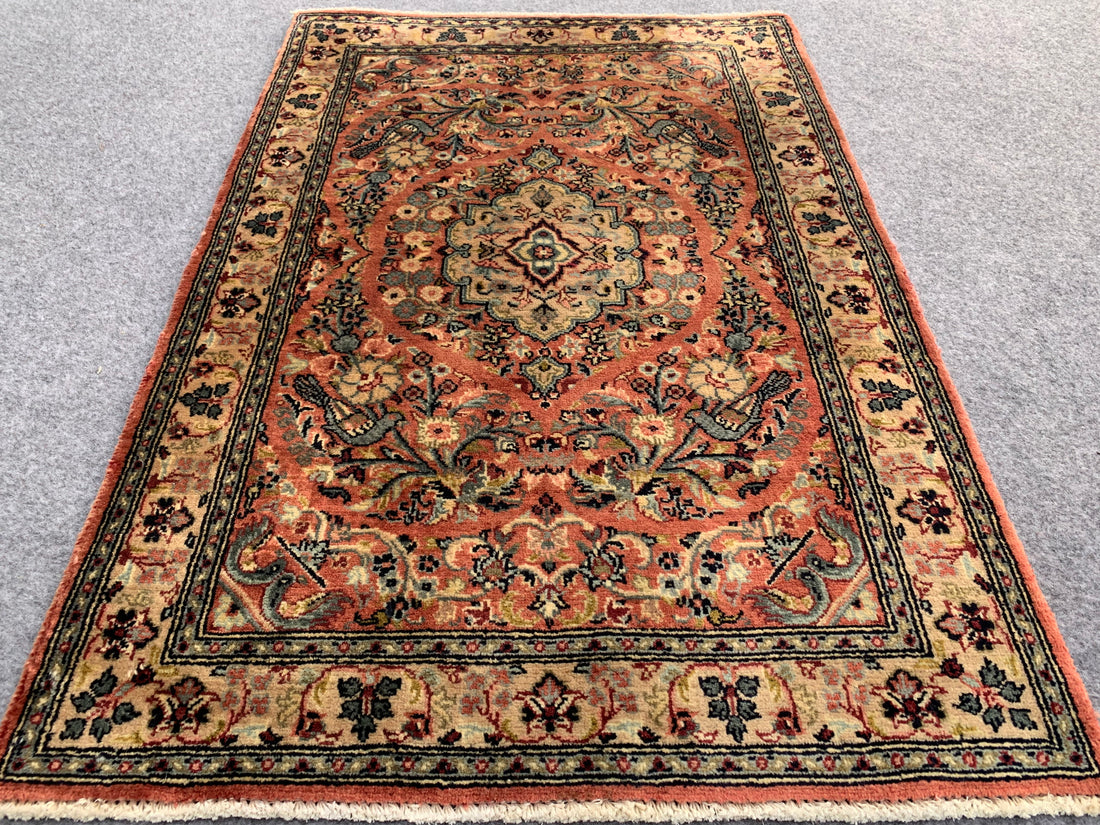 3.2' x 2.2' Ft. Authentic Persian Badam Gul Hand Knotted Small Wool Area Rug BR1082