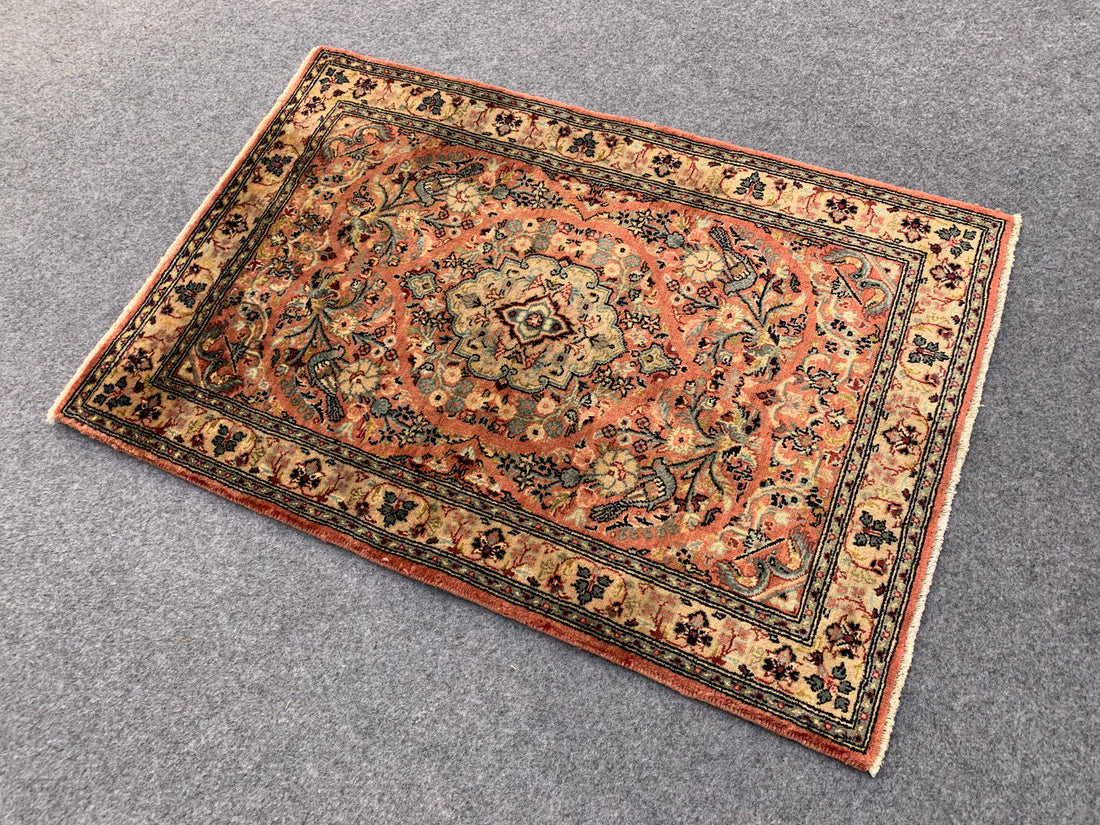 3.2' x 2.2' Ft. Authentic Persian Badam Gul Hand Knotted Small Wool Area Rug BR1082