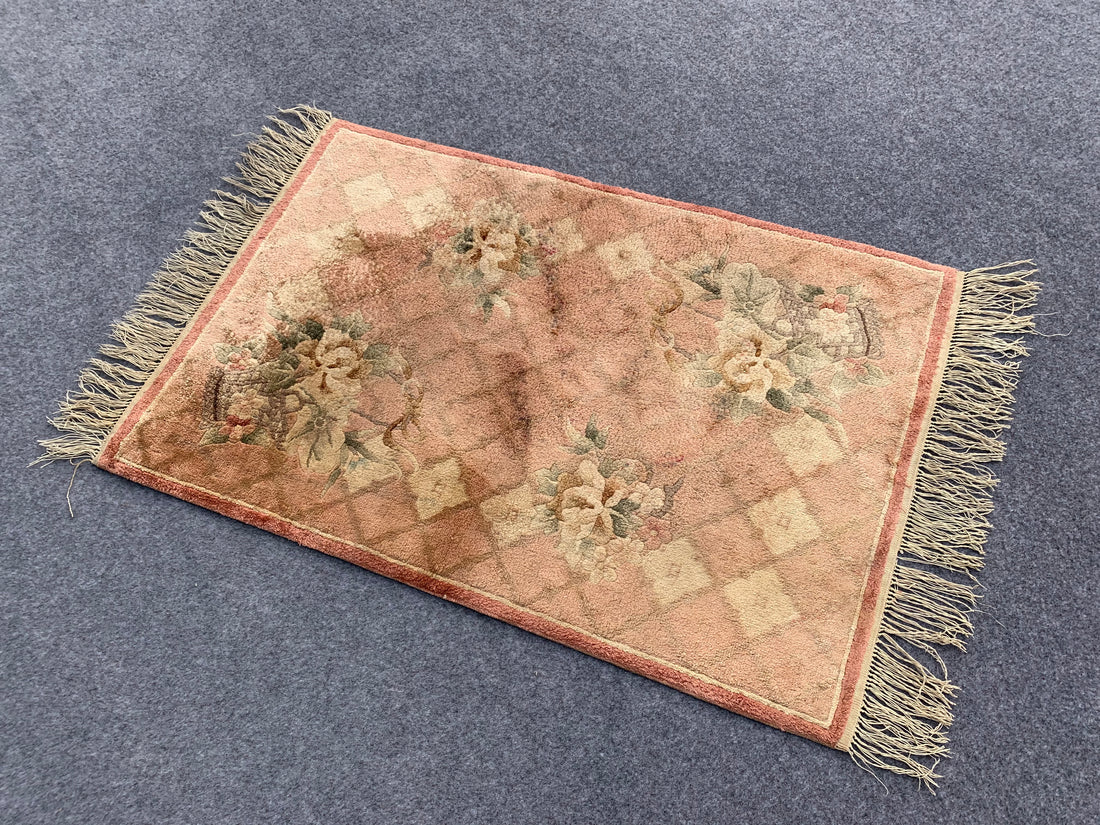 3.1' x 2.1' Ft. Authentic Vintage Hand Knotted Chinese Gabbah Small Fine Wool Area Rug BR1084