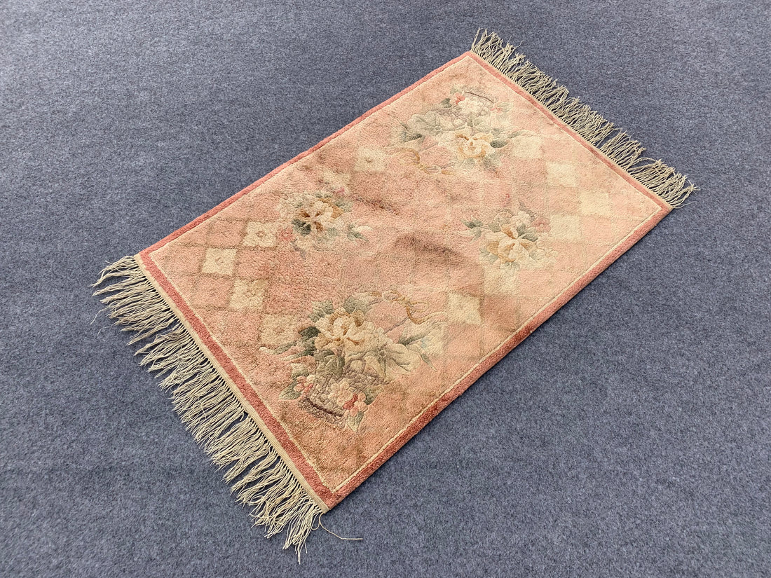 3.1' x 2.1' Ft. Authentic Vintage Hand Knotted Chinese Gabbah Small Fine Wool Area Rug BR1084