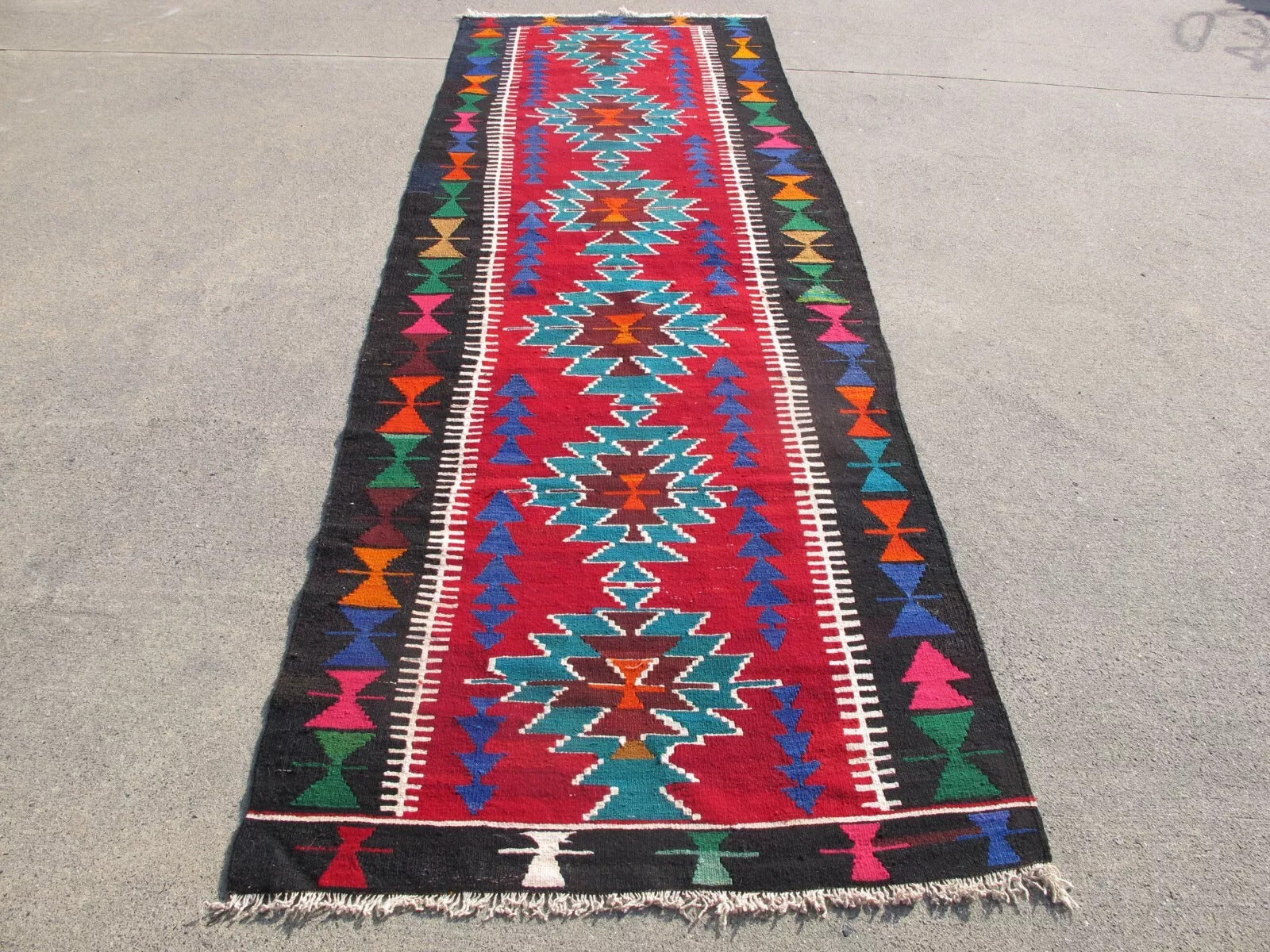 9.9' x 3.6' Bright/Vibrant Persian Anatolian Kilim Hand Knotted Wool Runner / Rug BR1278
