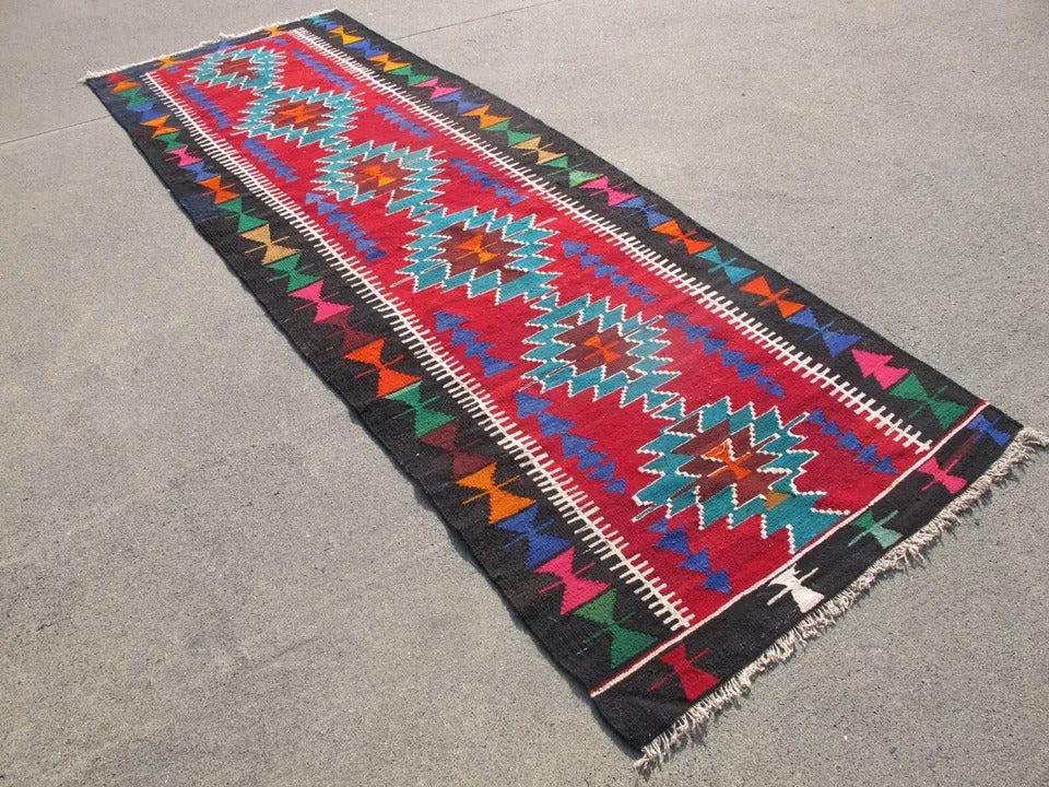 9.9' x 3.6' Bright/Vibrant Persian Anatolian Kilim Hand Knotted Wool Runner / Rug BR1278