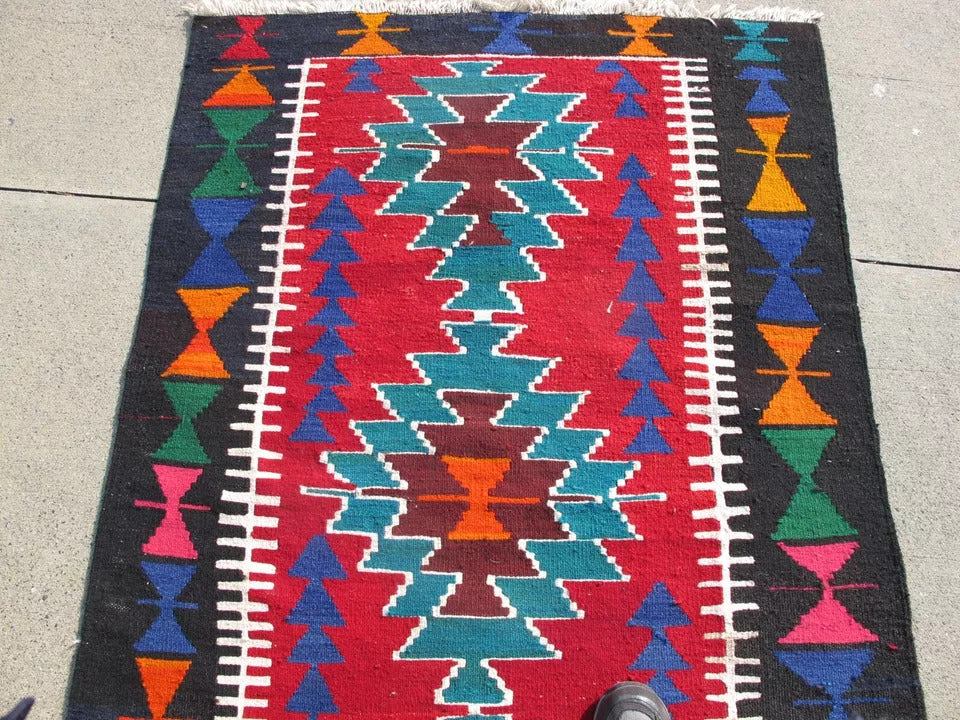 9.9' x 3.6' Bright/Vibrant Persian Anatolian Kilim Hand Knotted Wool Runner / Rug BR1278