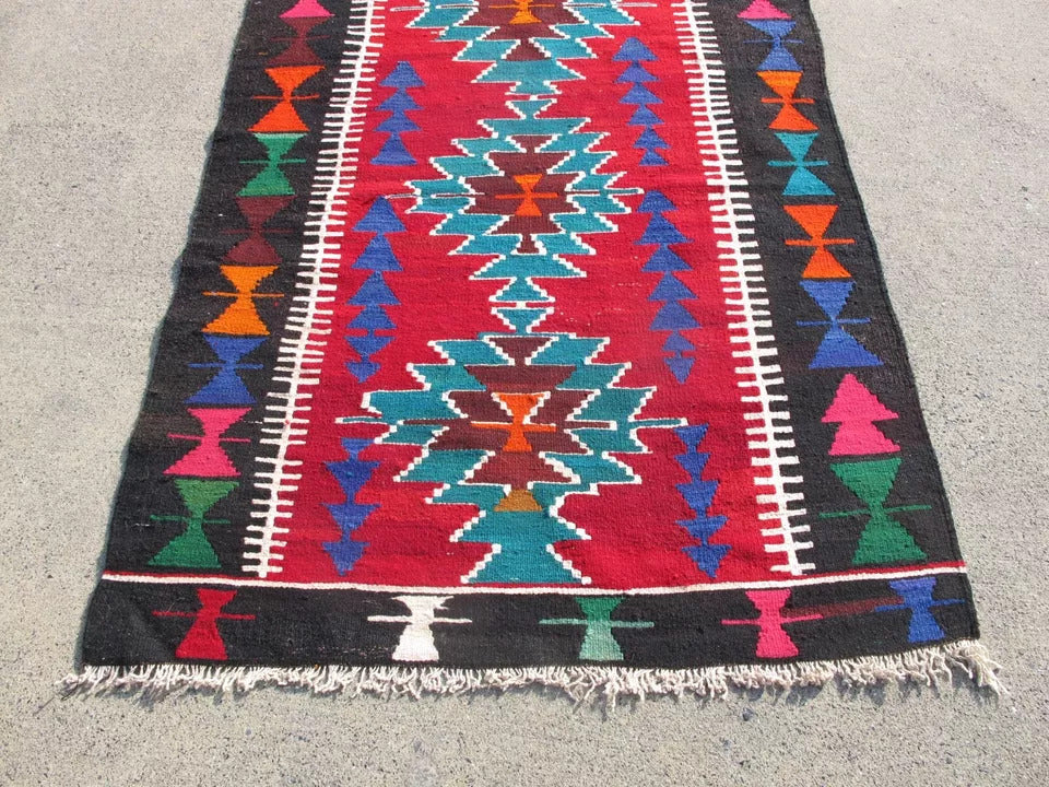 9.9' x 3.6' Bright/Vibrant Persian Anatolian Kilim Hand Knotted Wool Runner / Rug BR1278