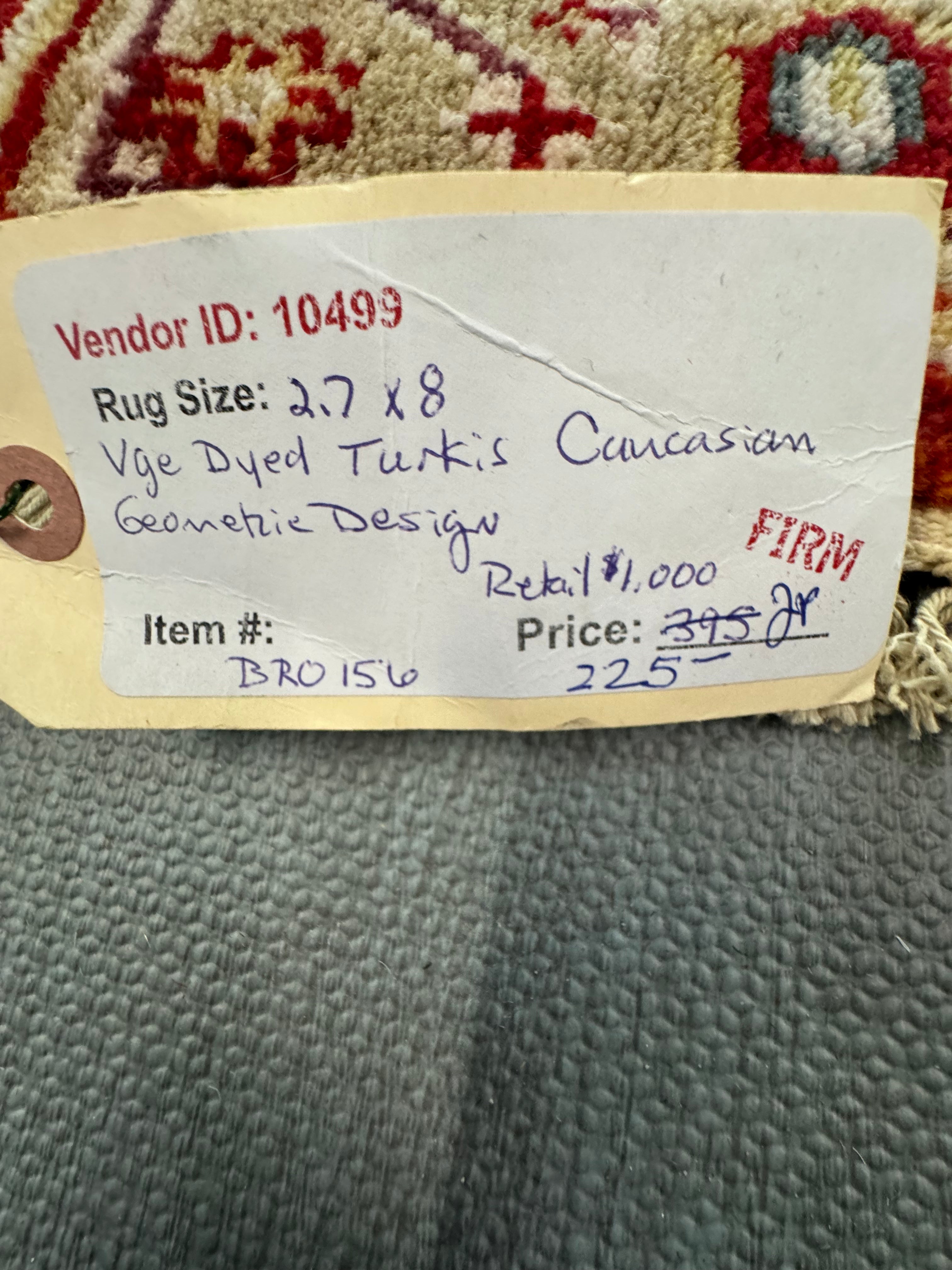 8' x 2.7' Turkish Caucasian Southwestern Geometric Design Vegetable Dyed Runner / Rug BR0156