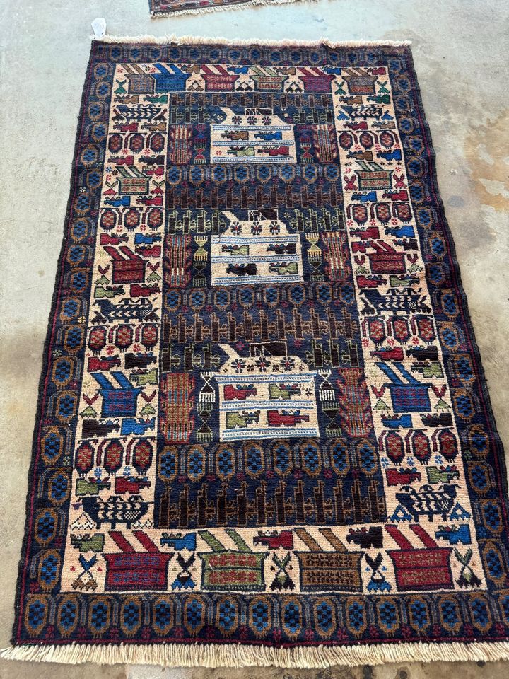 7' x 4' Authentic Vintage Afghan Zakani War Tank Balouch Hand Knotted Wool Area Rug BR0161