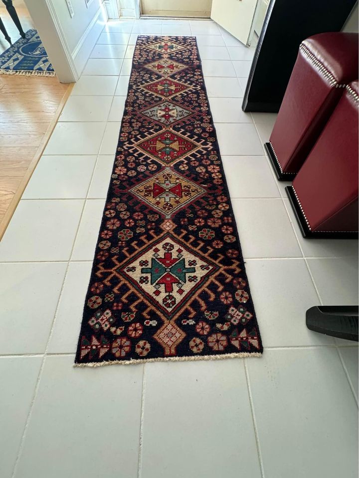 9.8' x 2.1' Authentic Turkish Anatolian Geometric Nomadic Hand Knotted Wool Runner / Rug BR0172