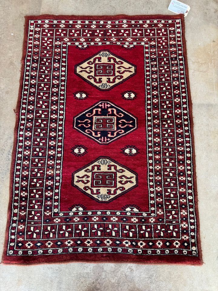 Authentic Vintage Bokhara Jhaldar Hand Knotted Wool Area Rug