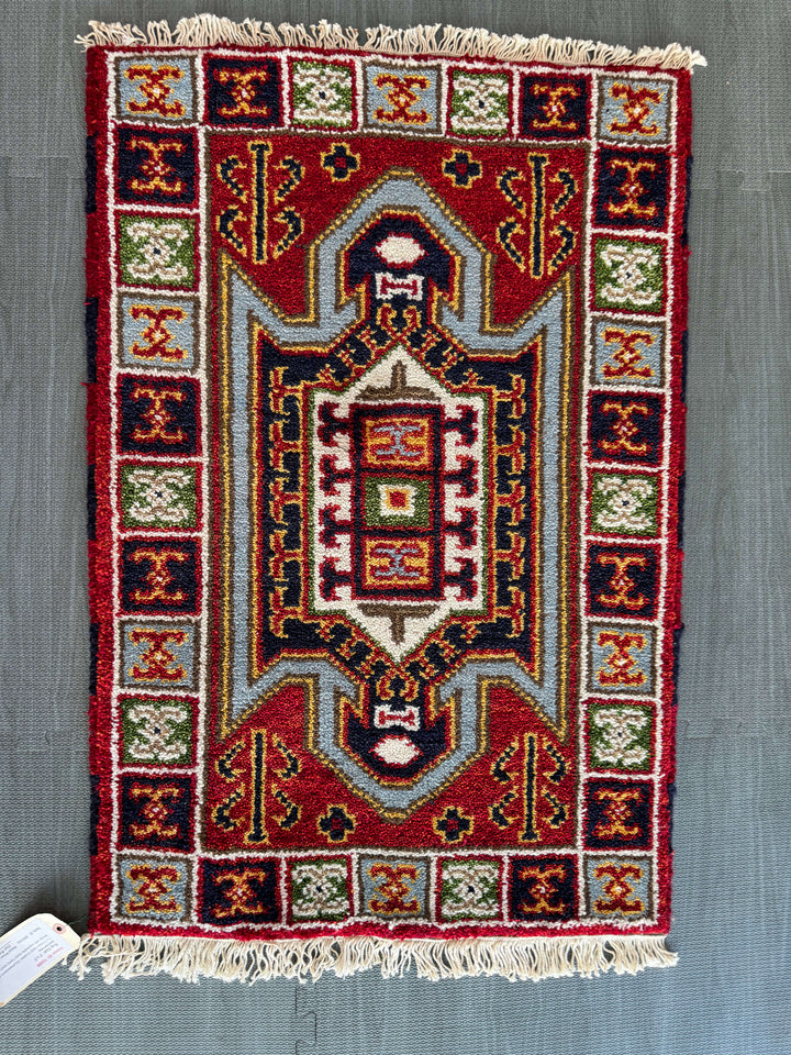 3' x 2' Ft. Authentic Indian Southwestern Design Hand Knotted Veg. Dyed Wool Small Area Rug BR183B