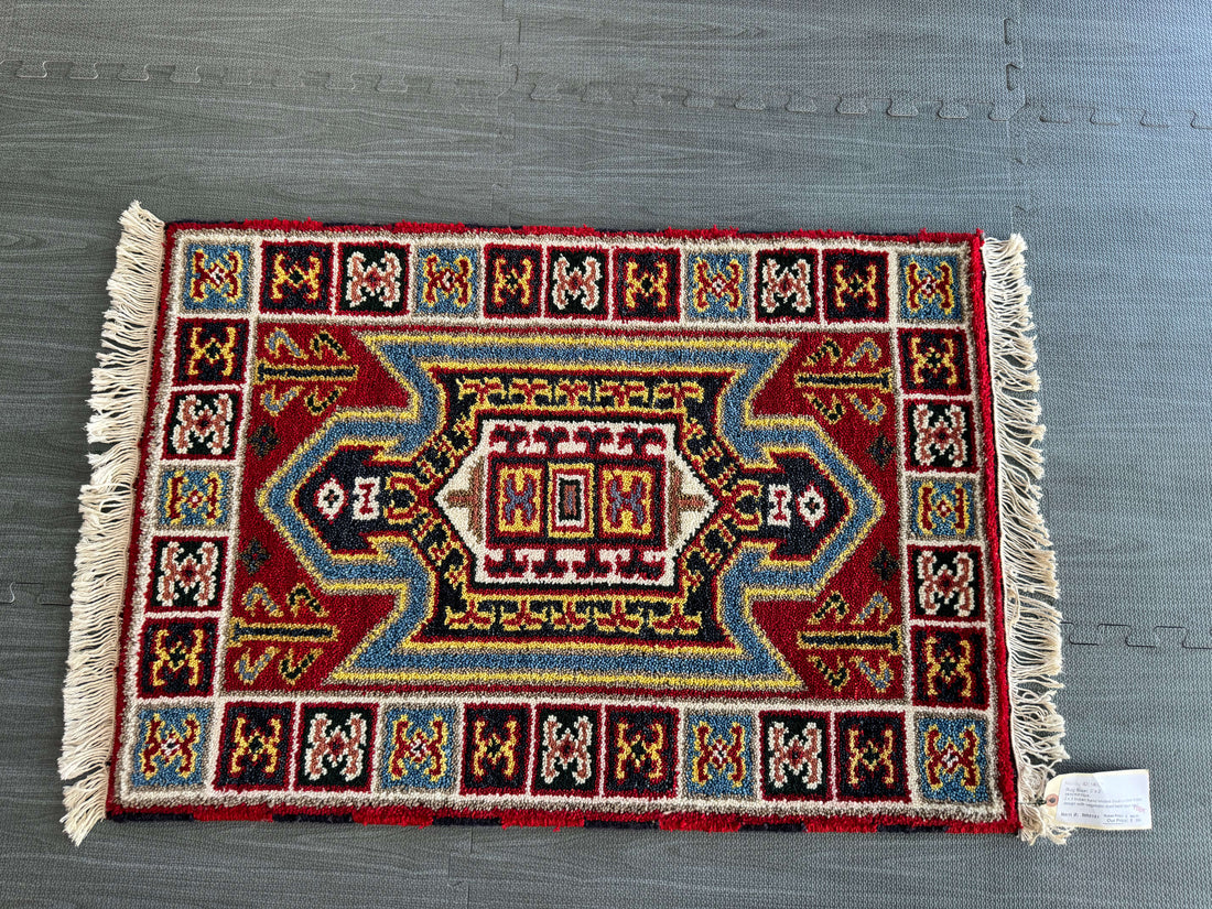 3’ x 2’ Authentic Indian Hand Knotted Southwestern Design with Veg. Dyed Wool BR191