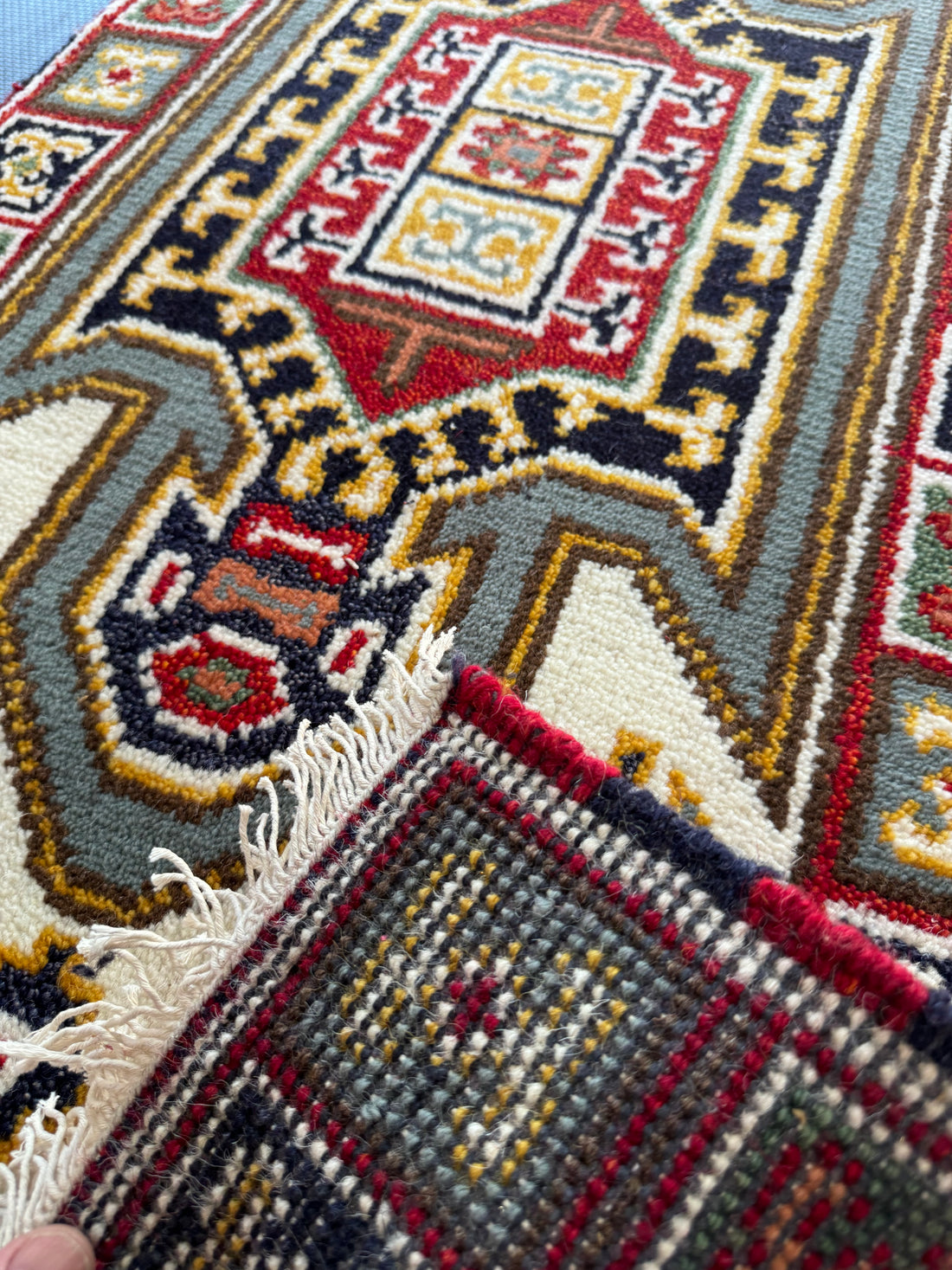 4’ x 2’ Indian Kazak Runner Hand Knotted Southwestern Design with Veg. Dyed Wool BR193