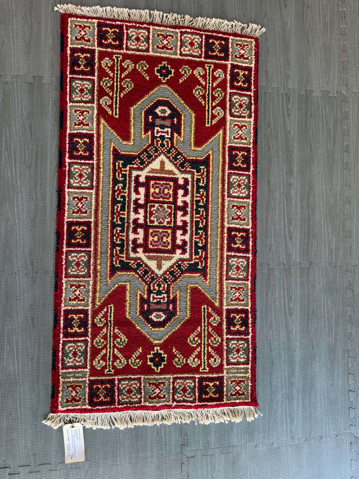 4’ x 2’ Indian Kazak Runner Hand Knotted Southwestern Design with Veg. Dyed Wool BR0198