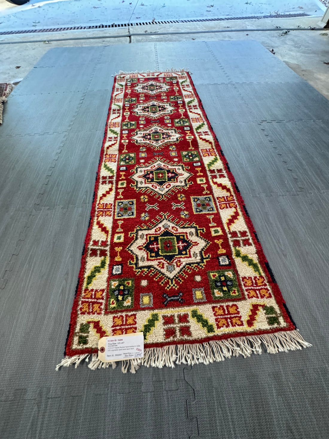 6.7' x 2.2' Ft. Kazak Runner Hand Knotted in India with Vegetable Dyed Hand Spun Wool BR201