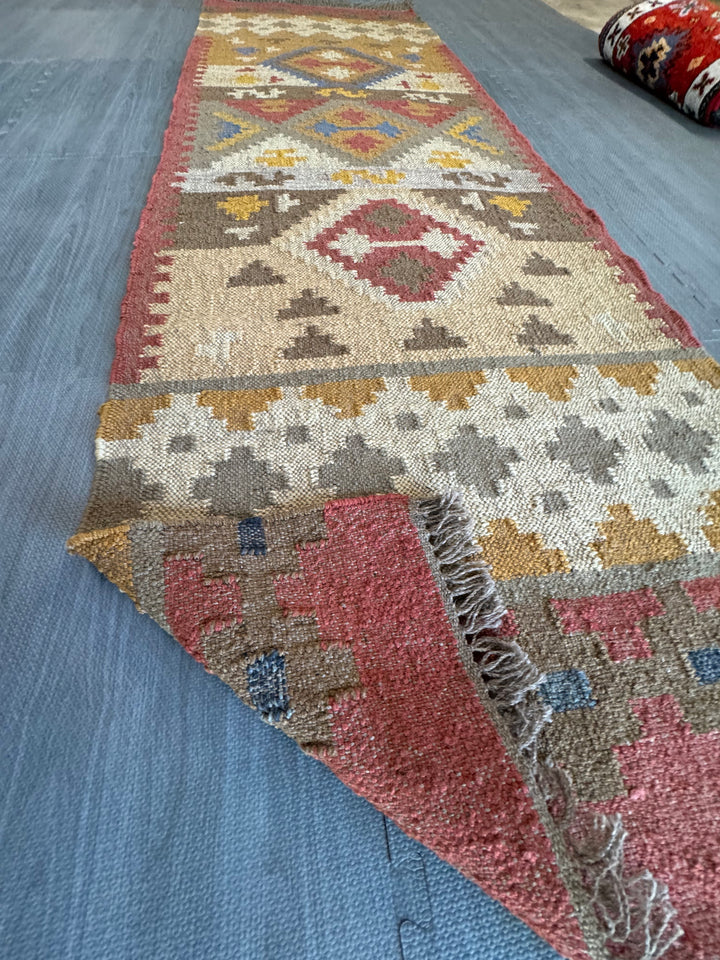 8' x 2.7' Ft. Authentic Turkish Southwestern Anatolian Flatweave Kilim Geometric Design Hand Knotted Wool Runner / Rug BR025