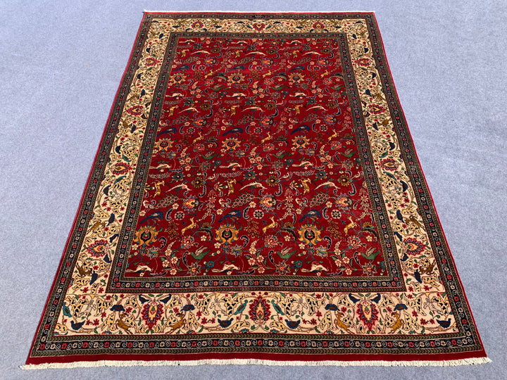 11' x 8' Ft. Vintage Persian Tabriz Tribal Hunting Shikar Gah Hand Knotted Fine Wool Area Rug BR274