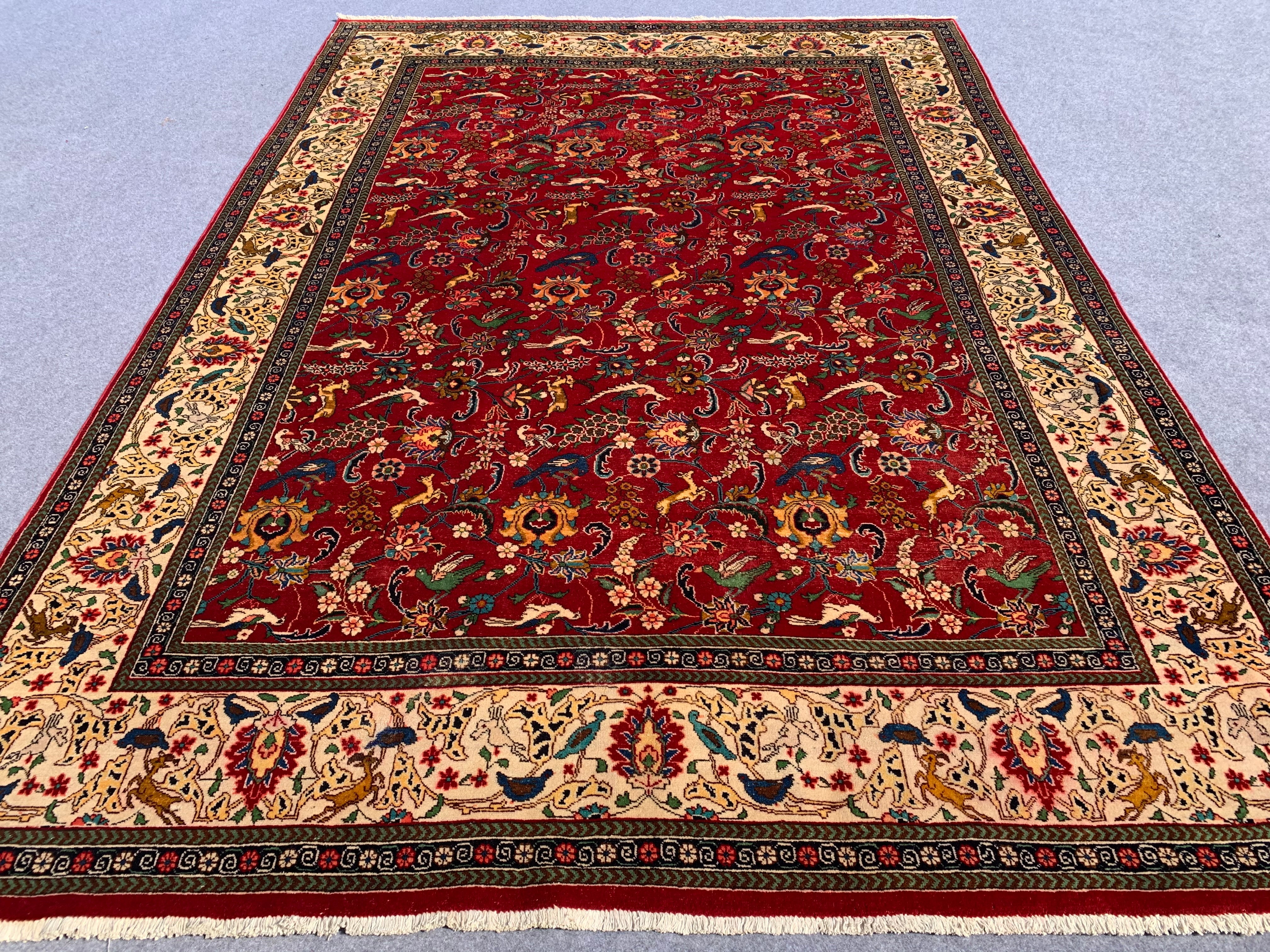 11' x 8' Ft. Vintage Persian Tabriz Tribal Hunting Shikar Gah Hand Knotted Fine Wool Area Rug BR274