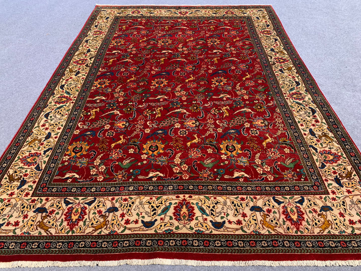 11' x 8' Ft. Vintage Persian Tabriz Tribal Hunting Shikar Gah Hand Knotted Fine Wool Area Rug BR274