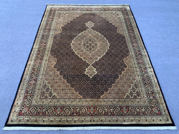 11' x 8' Spectacular Rare Authentic Wool & Silk Vintage Persian Tabriz Mahi Hand Knotted Area Rug - BR304