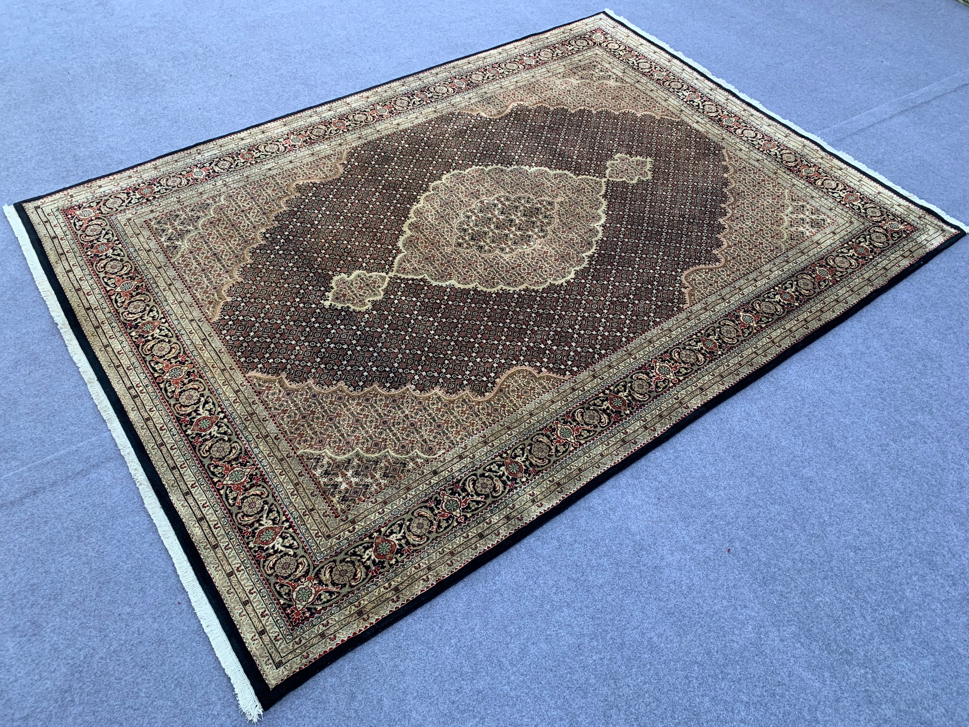 11' x 8' Spectacular Rare Authentic Wool & Silk Vintage Persian Tabriz Mahi Hand Knotted Area Rug - BR304