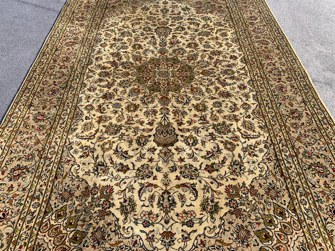 11 x 7 Ft. Authentic Vintage Persian White Kashan Hand Knotted Fine Wool Area Rug BR314