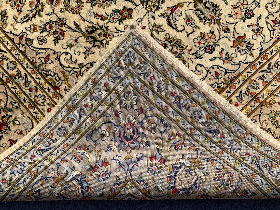 11 x 7 Ft. Authentic Vintage Persian White Kashan Hand Knotted Fine Wool Area Rug BR314