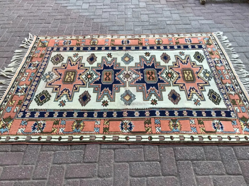 4' x 7' Authentic Vintage Turkish Kazak Tribal Hand Knotted Wool Area Rug / Carpet - BR315