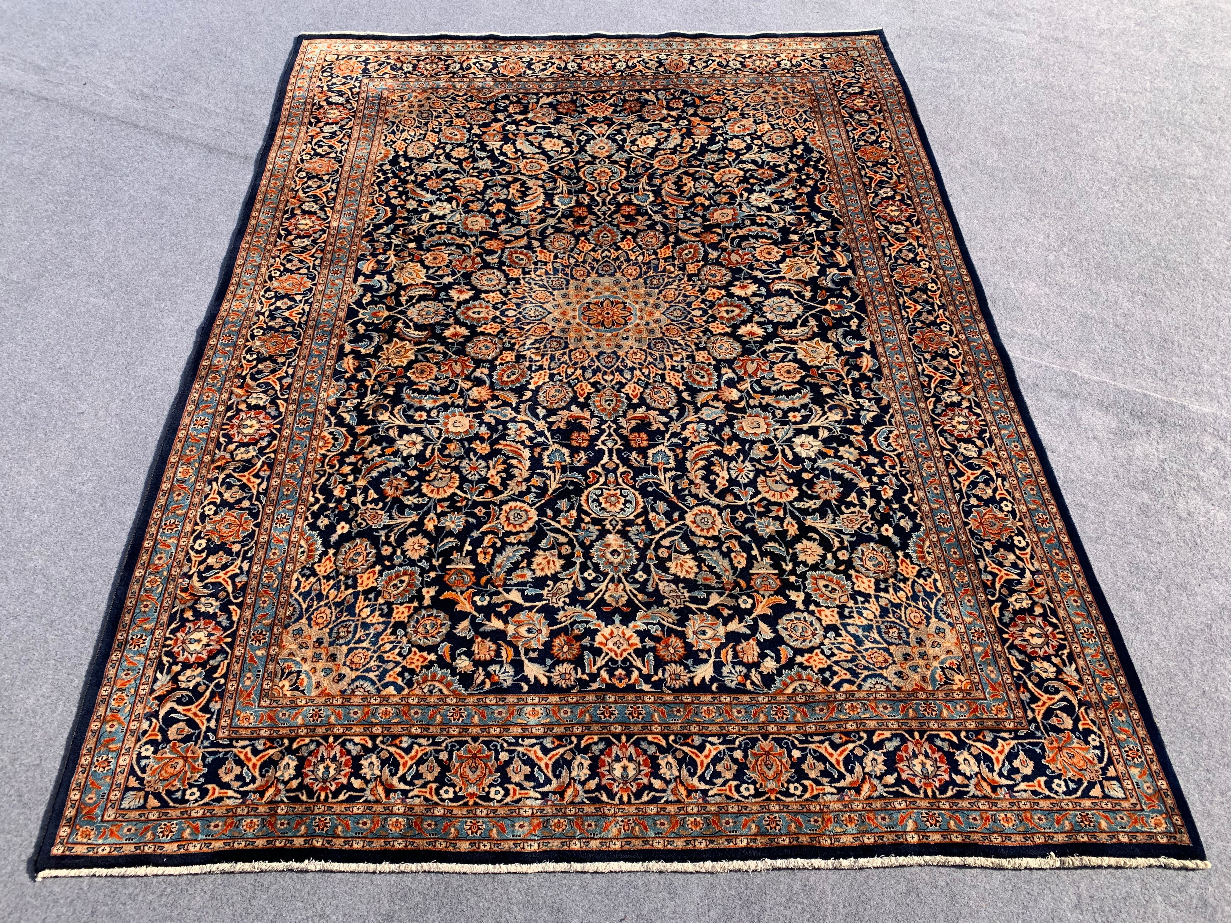 12' x 8' Gorgeous Authentic Persian Black Kashan Hank Knotted Fine Wool Large Area Rug - BR316