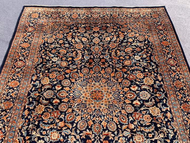 12' x 8' Gorgeous Authentic Persian Black Kashan Hank Knotted Fine Wool Large Area Rug - BR316