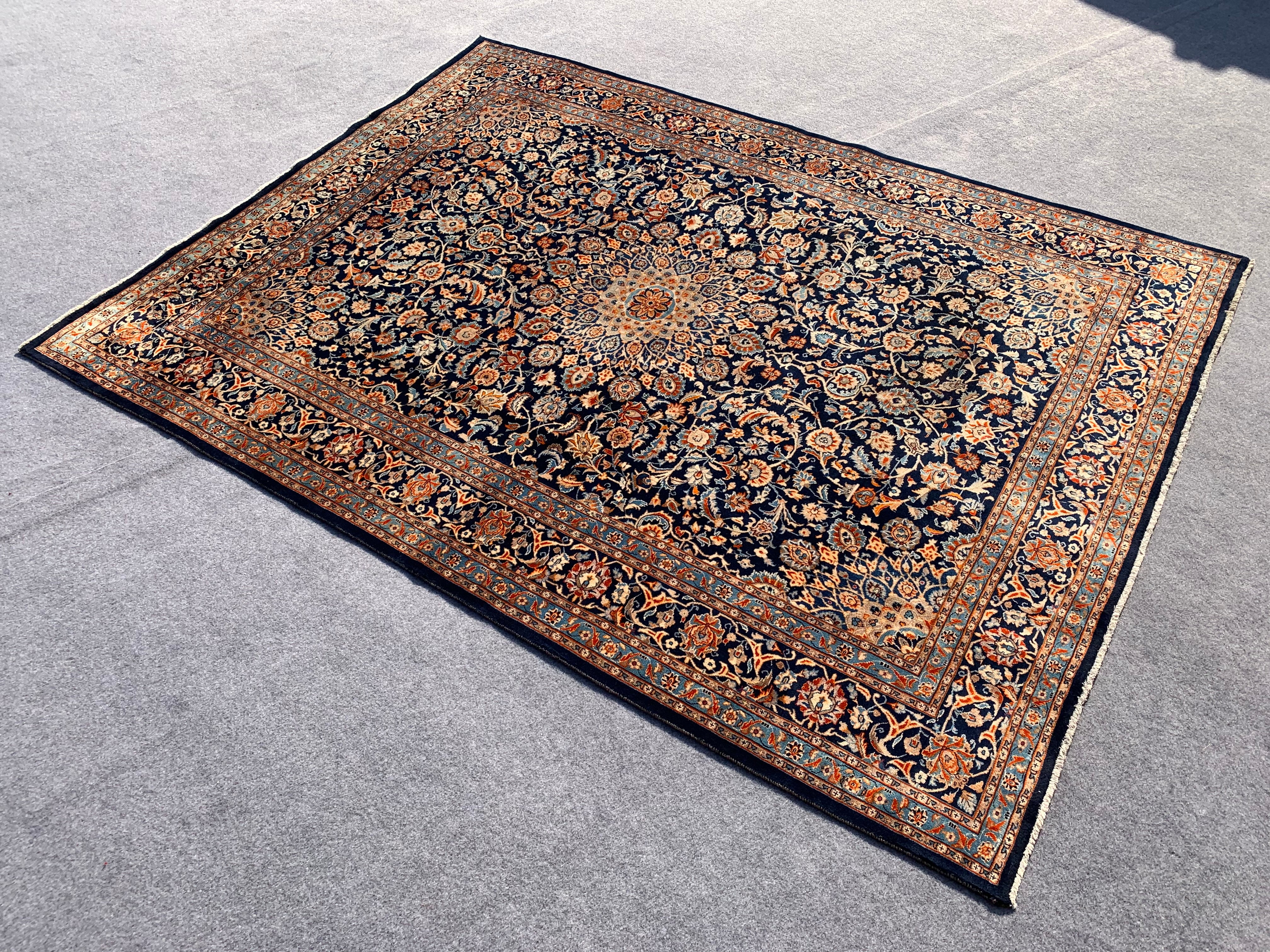 12' x 8' Gorgeous Authentic Persian Black Kashan Hank Knotted Fine Wool Large Area Rug - BR316