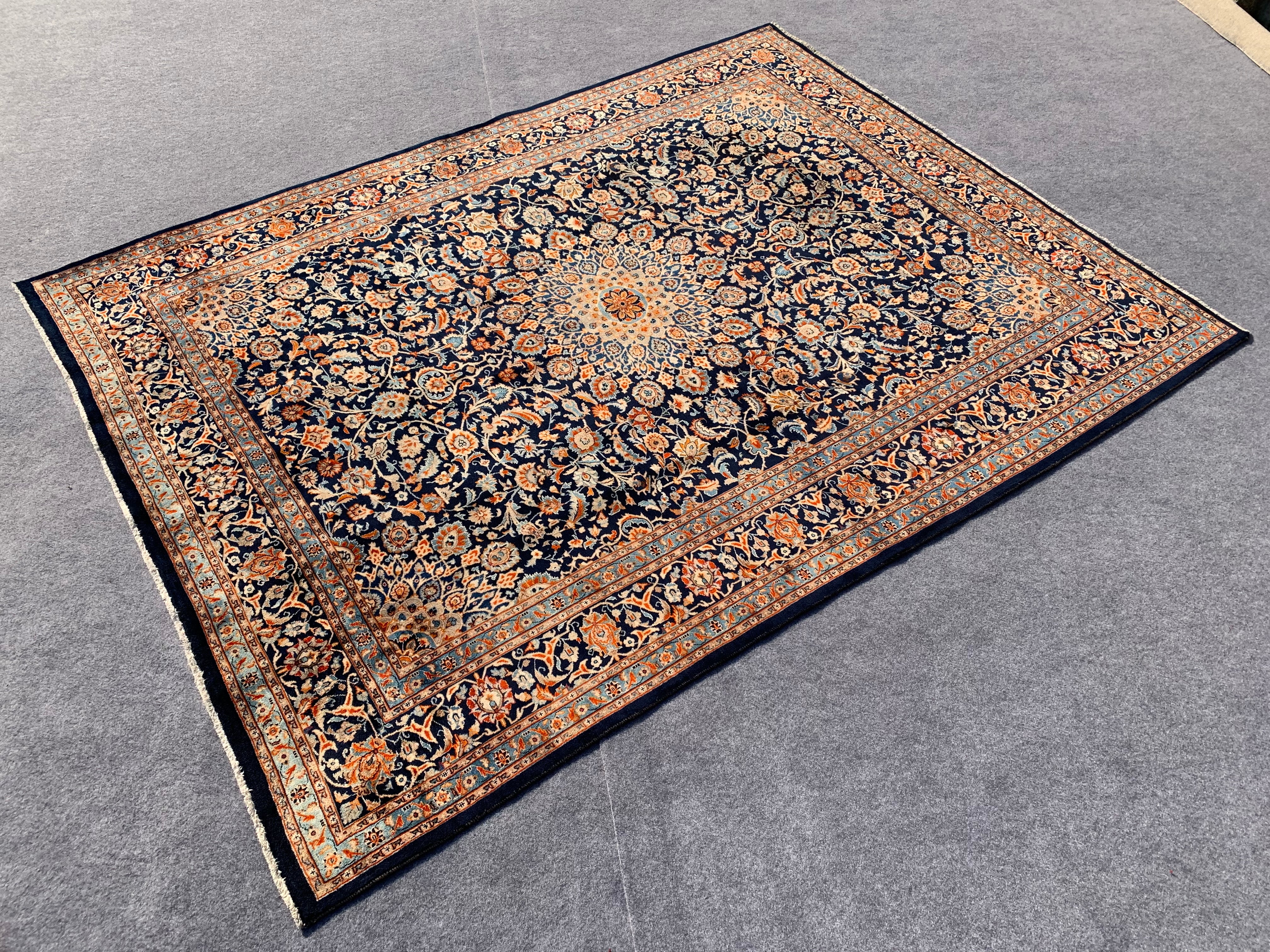 12' x 8' Gorgeous Authentic Persian Black Kashan Hank Knotted Fine Wool Large Area Rug - BR316