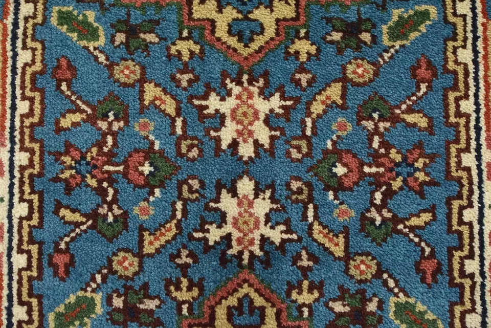 18' x 2.7' Traditional Indian Heriz Serapi Blue Wool Hand-Knotted Extra Long Runner Rug BR6349