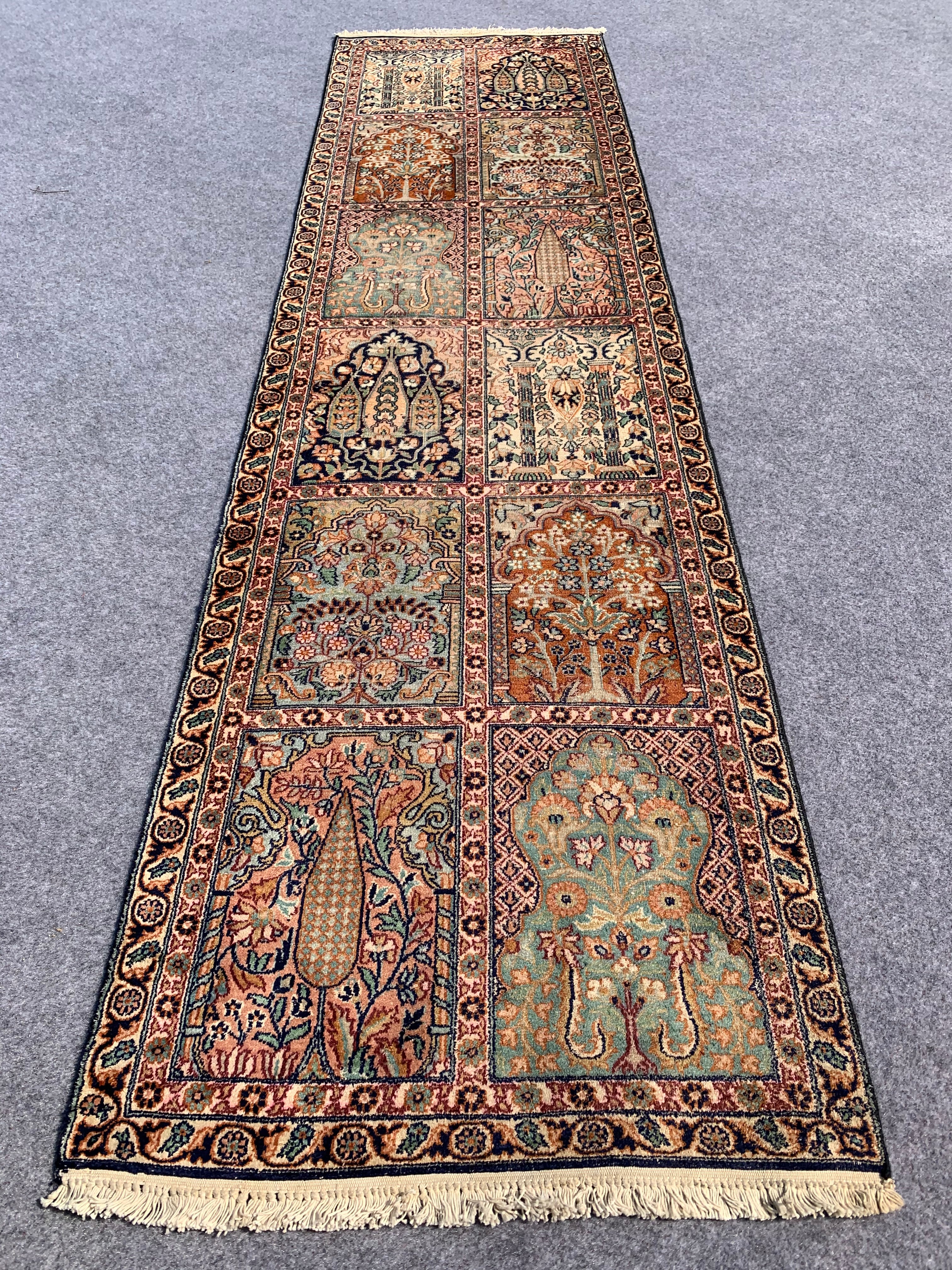 Authentic Vintage Kashmiri SILK Hand Knotted Distressed Runner / Rug