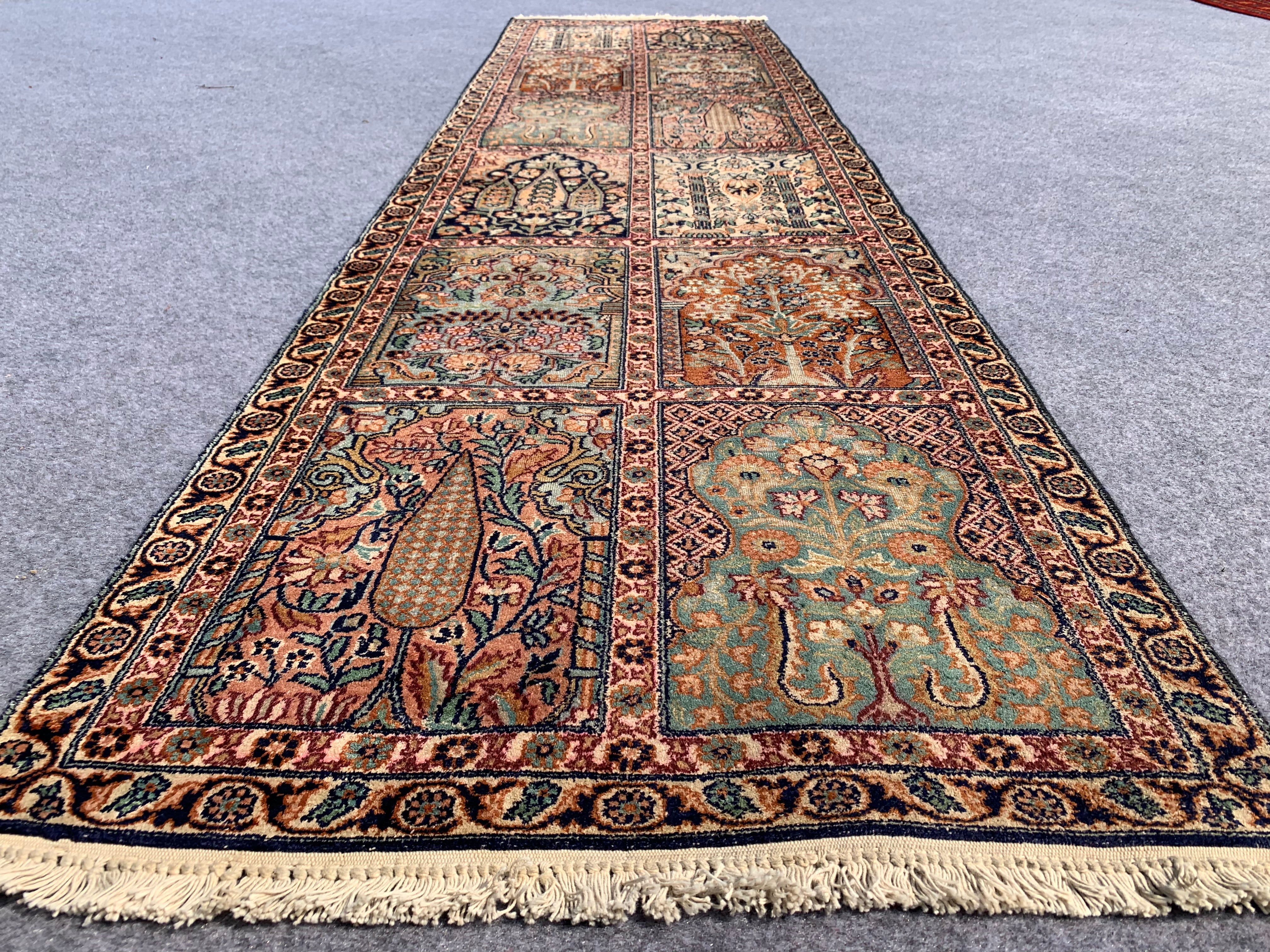 Authentic Vintage Kashmiri SILK Hand Knotted Distressed Runner / Rug