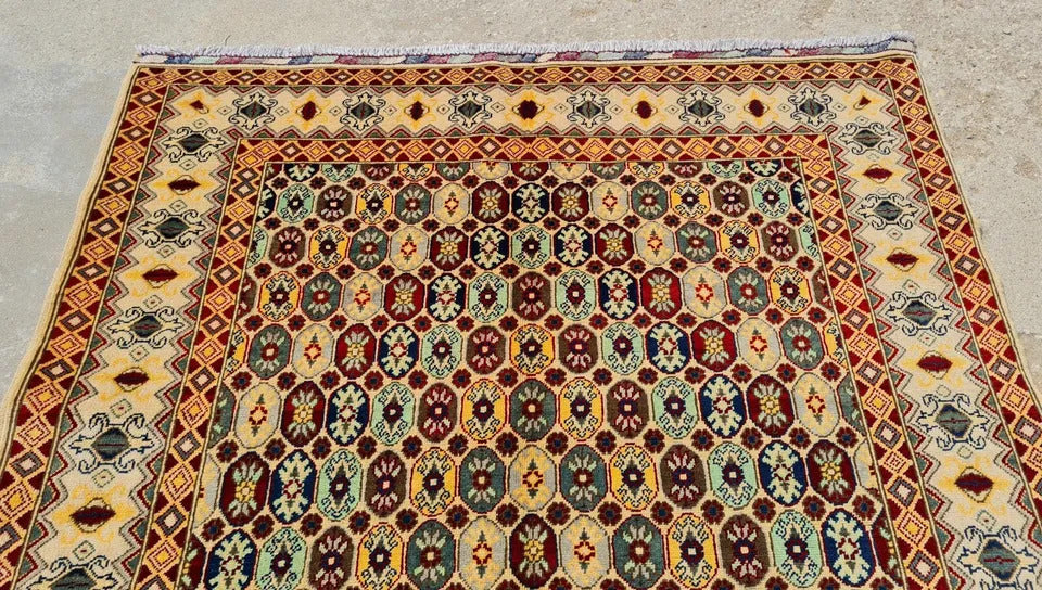 6.6' x 4.1' Ft Spectacular Hand Knotted Afghan Veg. Dyed Fine Maranous Wool Area Rug - BR920