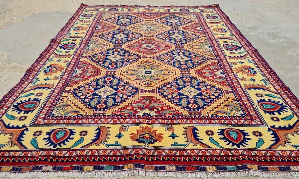 6.5' x 4' Ft. Spectacular Hand Knotted Veg Dyed Fine Maranous Wool Afghan Area Rug BR927