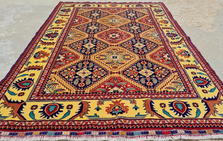 6.5' x 4' Ft. Spectacular Hand Knotted Veg Dyed Fine Maranous Wool Afghan Area Rug BR927