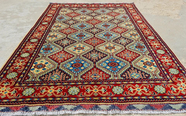 6.4' x 5' Ft. Magnificent Hand Knotted Veg Dyed Afghan Fine Maranous Wool Area Rug BR929