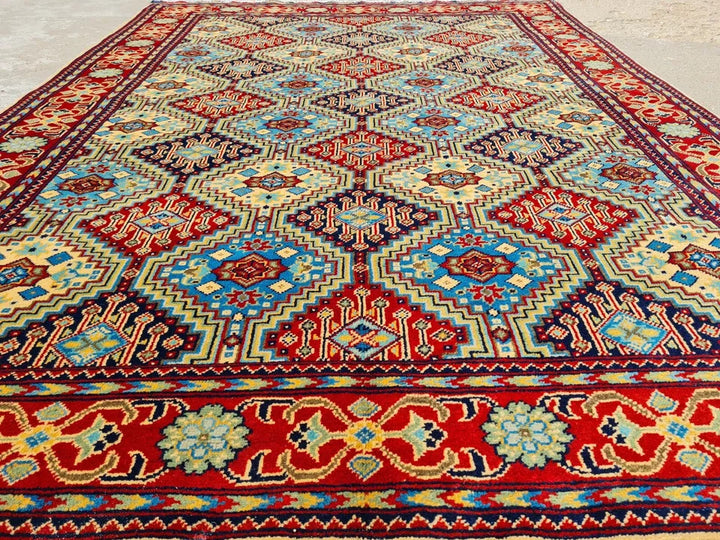 6.4' x 5' Ft. Magnificent Hand Knotted Veg Dyed Afghan Fine Maranous Wool Area Rug BR929