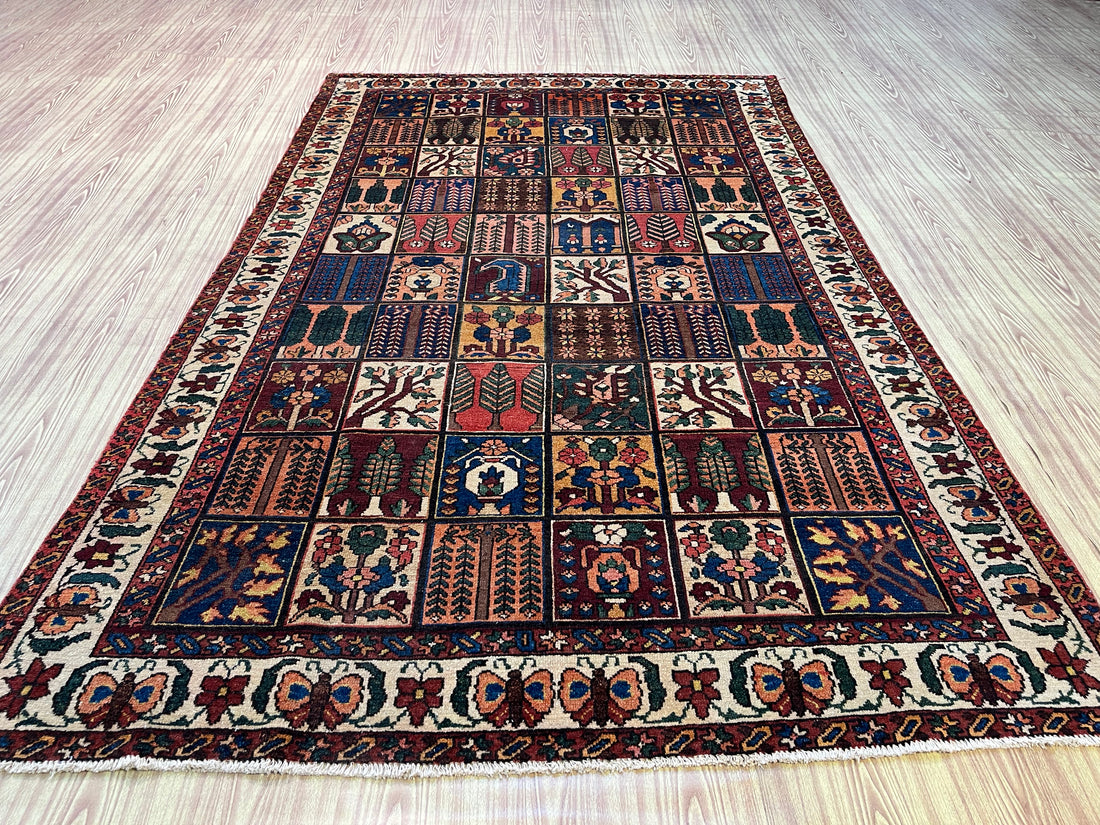 10' x 6' Ft. Authentic Vintage Persian Bakhtiari Kheshti Hand Knotted Wool Area Rug - BR3136