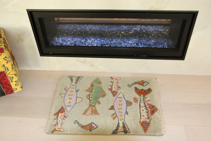 2’ x 3' Ft. Contemporary Fish / Sea Design Turkish Oushak Bohemian Hand Knotted Wool Area Rug - BR2612
