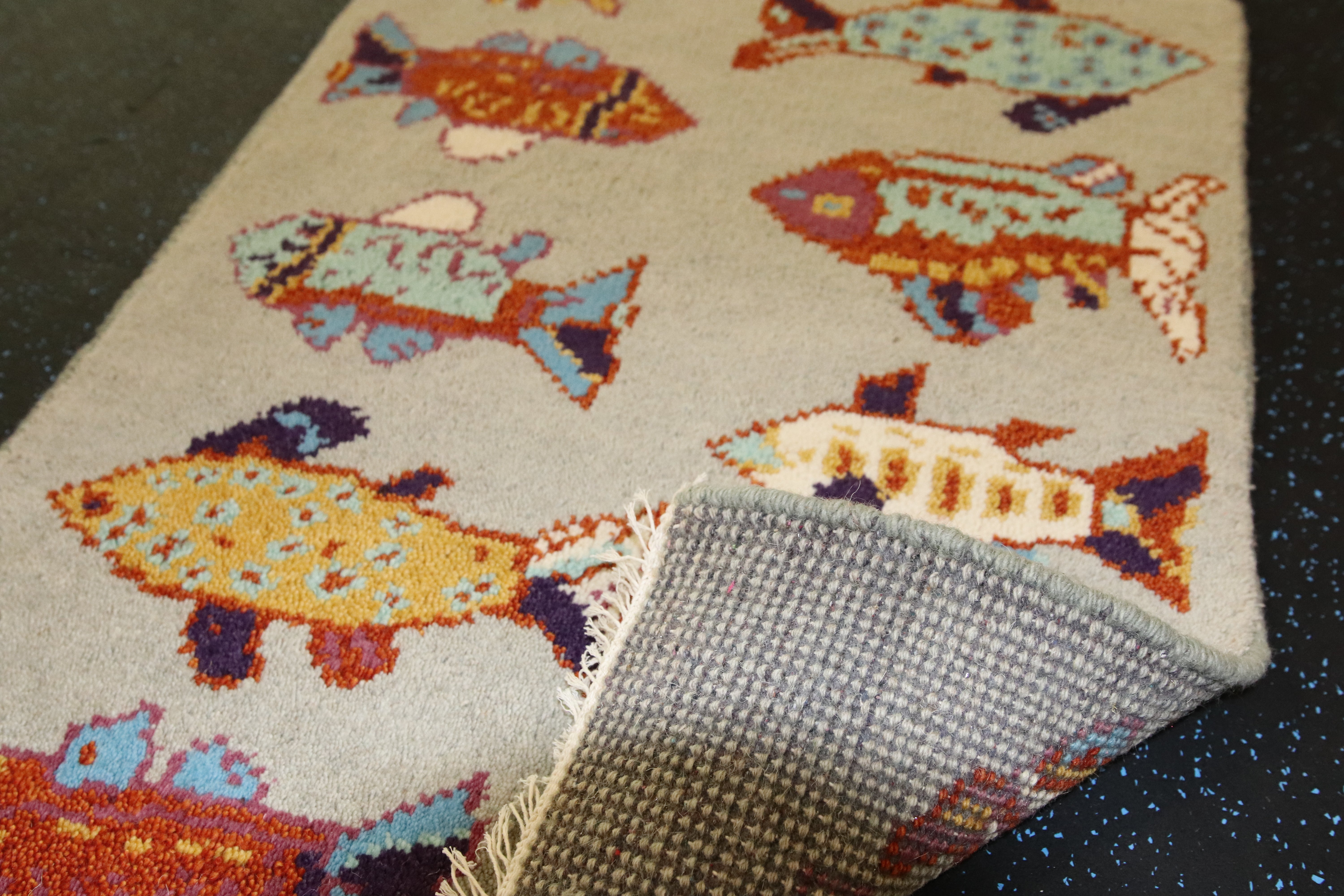 2’ x 3' Ft. Fun Colorful Fish / Sea Design Turkish Oushak Bohemian Hand Knotted Wool Area Rug - BR2615