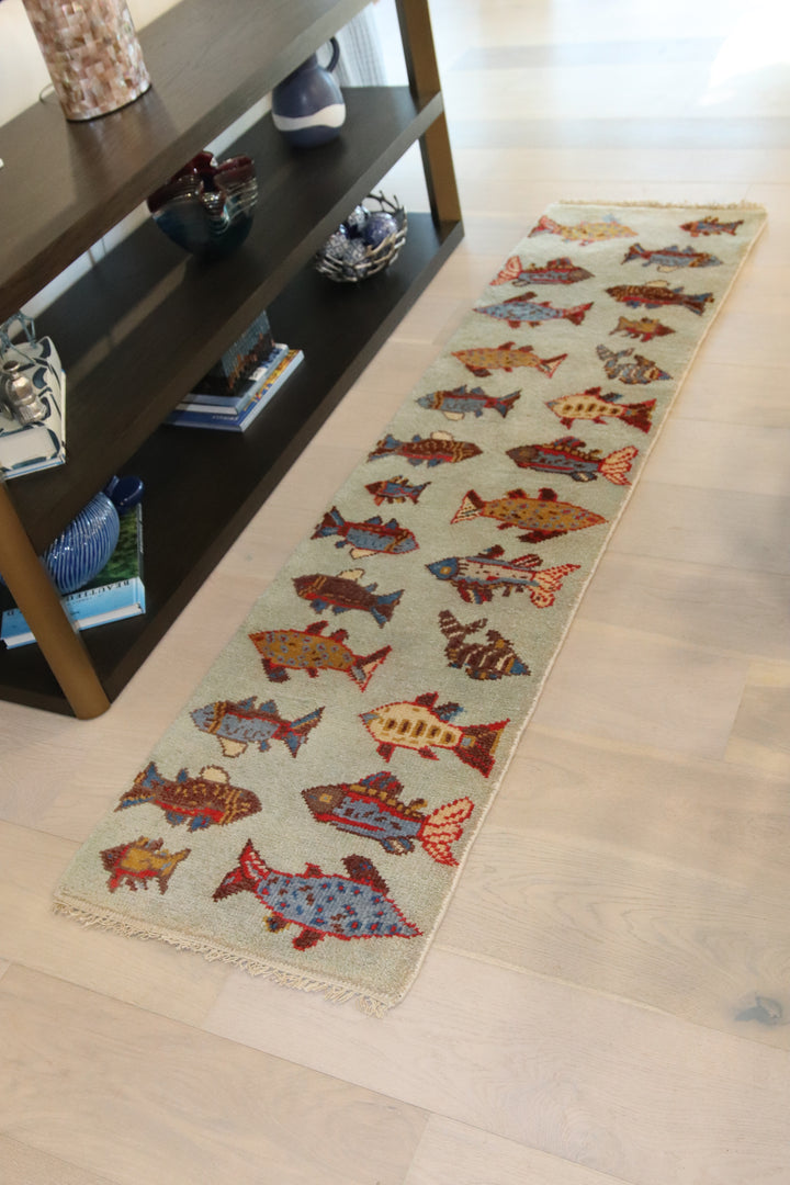 2’ x 8' Ft. Fun Colorful Fish / Sea Design Turkish Oushak Bohemian Hand Knotted Wool Runner / Rug - BR2614