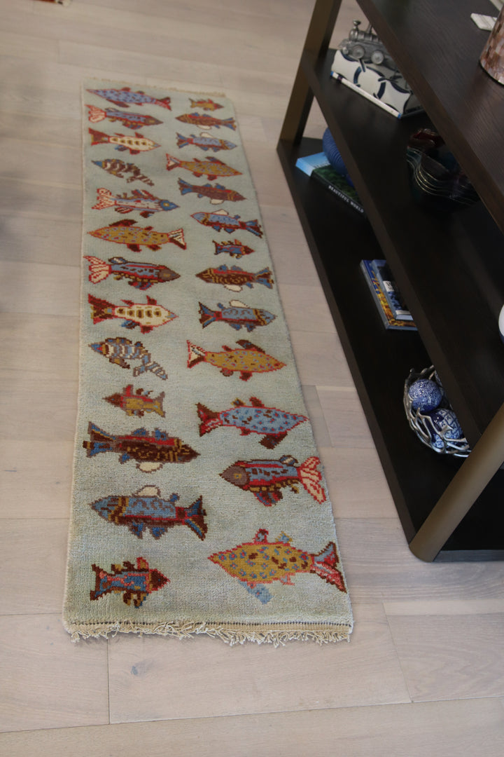 2’ x 8' Ft. Fun Colorful Fish / Sea Design Turkish Oushak Bohemian Hand Knotted Wool Runner / Rug - BR2614