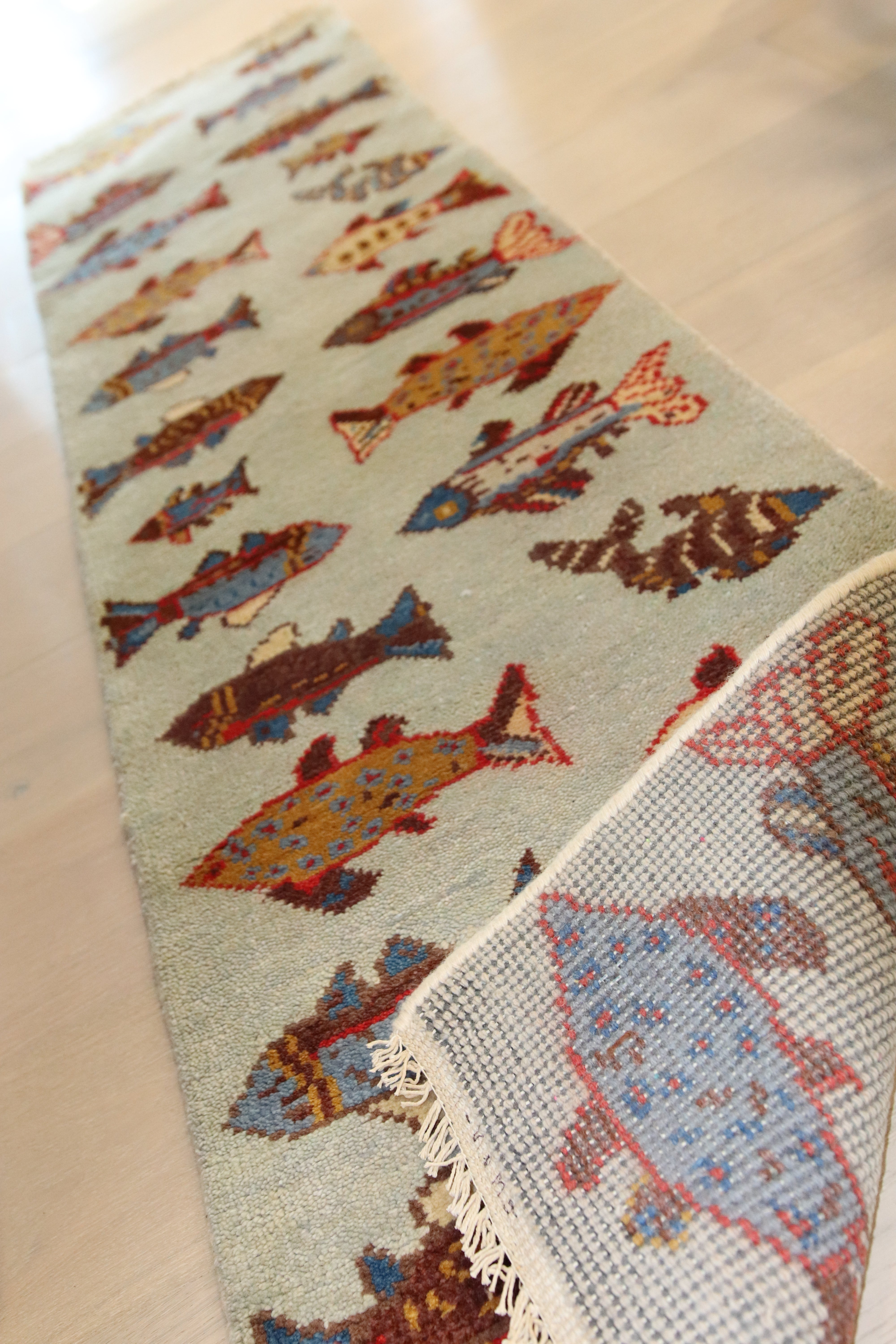 2’ x 8' Ft. Fun Colorful Fish /Sea Design Turkish Oushak Bohemian Handmade Wool Runner / Rug BR2624