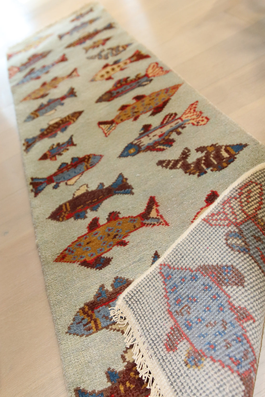 2’ x 8' Ft. Fun Colorful Fish /Sea Design Turkish Oushak Bohemian Handmade Wool Runner / Rug BR2624