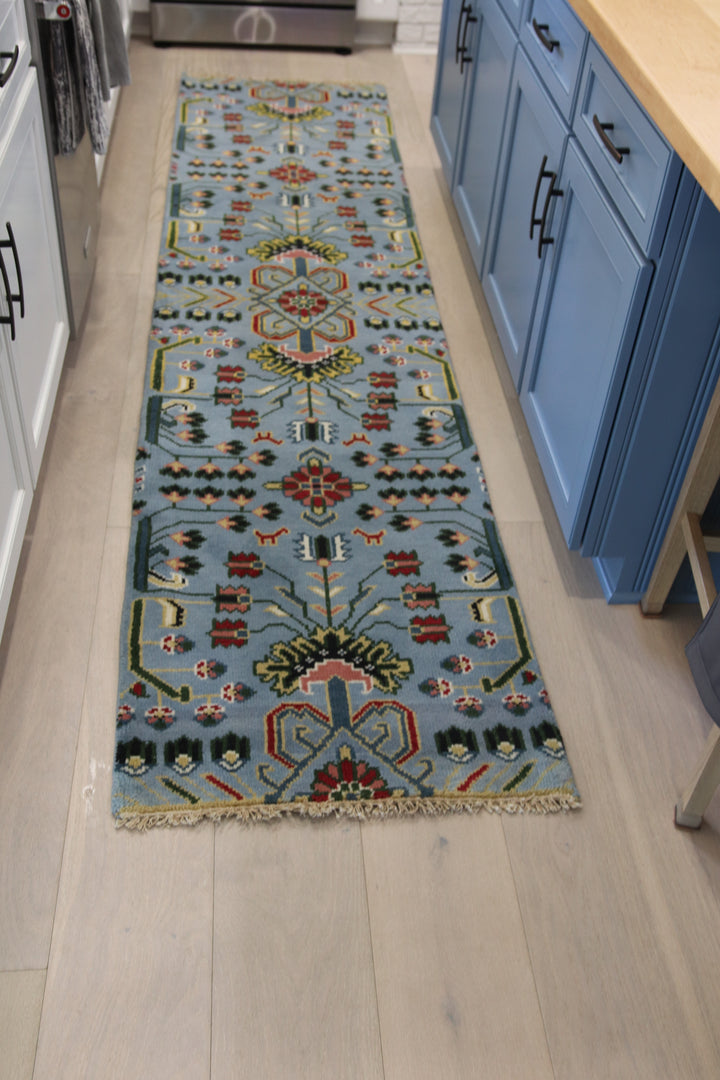 2 1/2’ x 10' Ft. Contemporary Turkish Geometric Oushak Bohemian Hand Knotted Wool Runner – BR2613