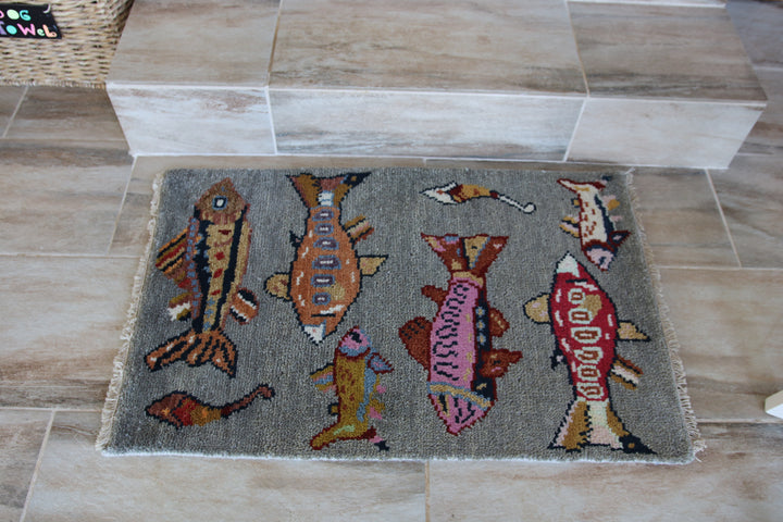 2’ x 3' Ft. Fun Colorful Fish / Sea Design Turkish Oushak Bohemian Hand Knotted Wool Area Rug - BR2618