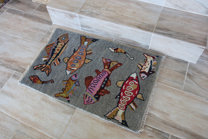 2’ x 3' Ft. Fun Colorful Fish / Sea Design Turkish Oushak Bohemian Hand Knotted Wool Area Rug - BR2618