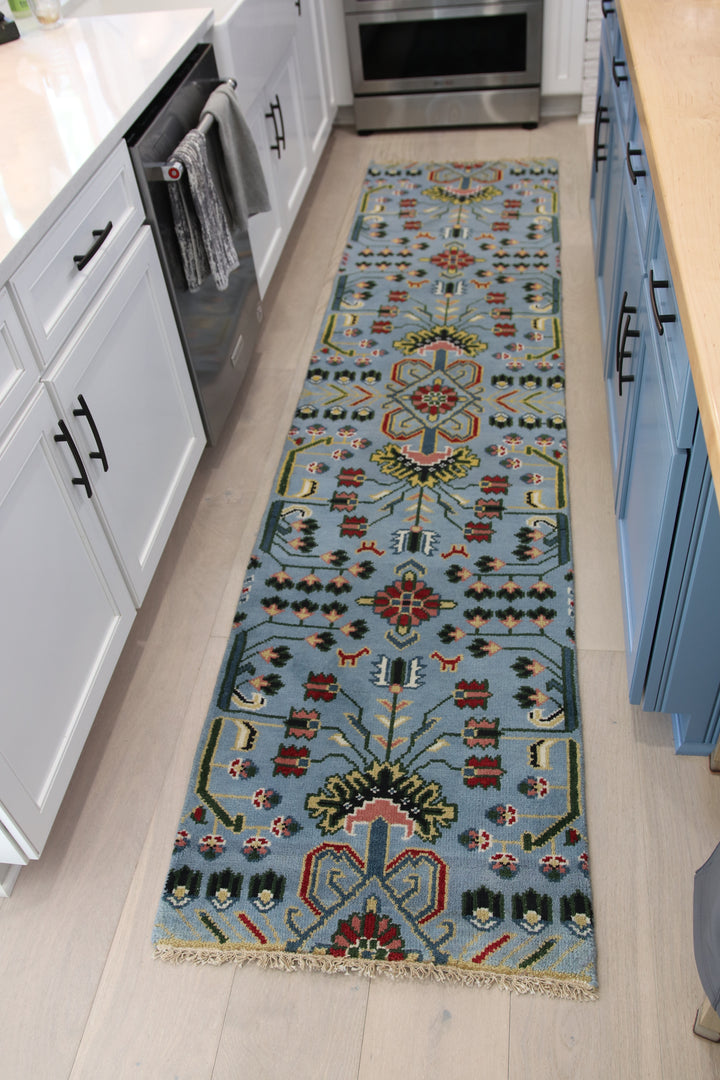 2 1/2’ x 10' Ft. Contemporary Turkish Geometric Oushak Bohemian Hand Knotted Wool Runner – BR2613