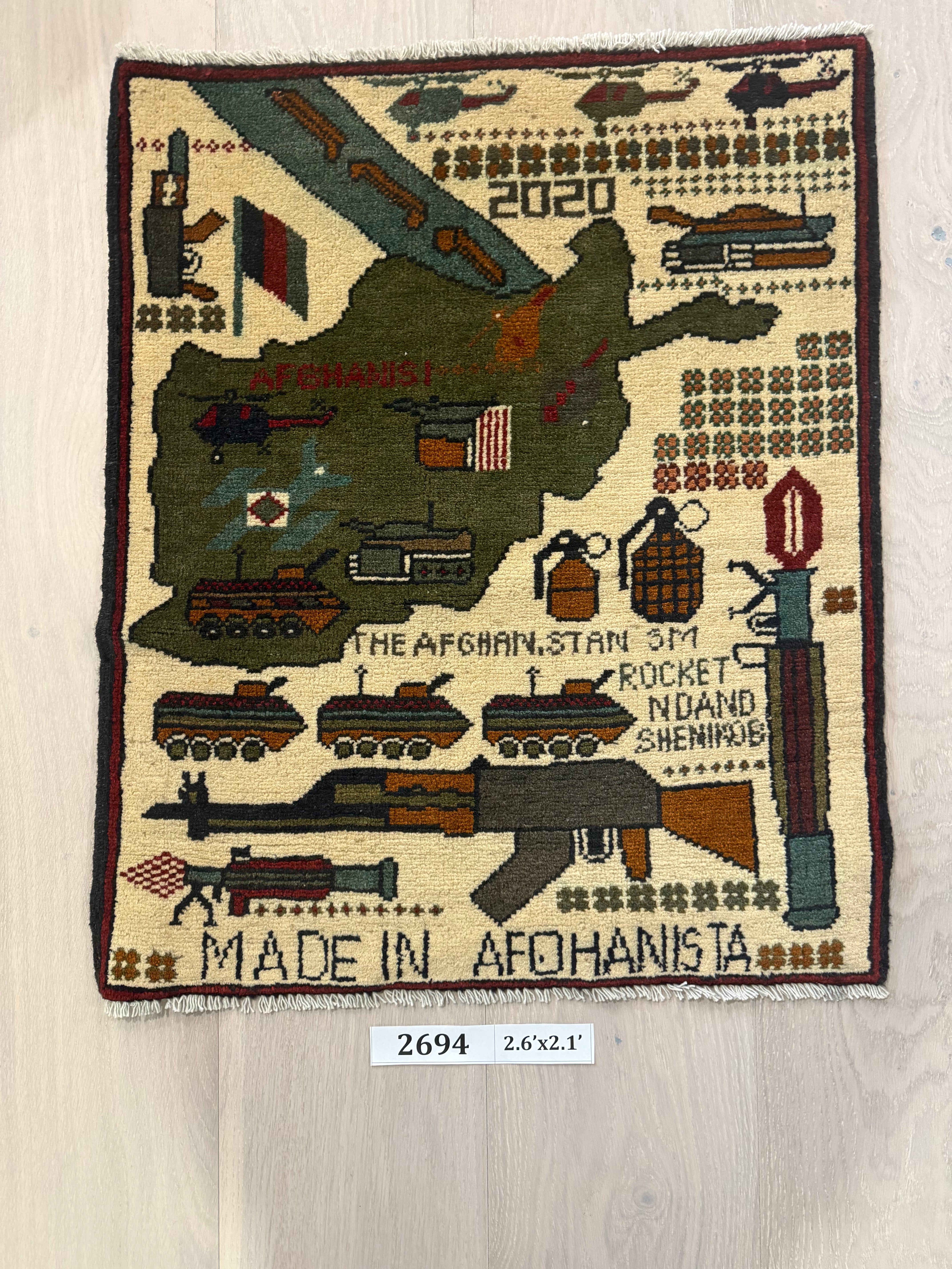 3'x2' Authentic Hand Knotted Afghan Fine Wool War Rug - BR2694